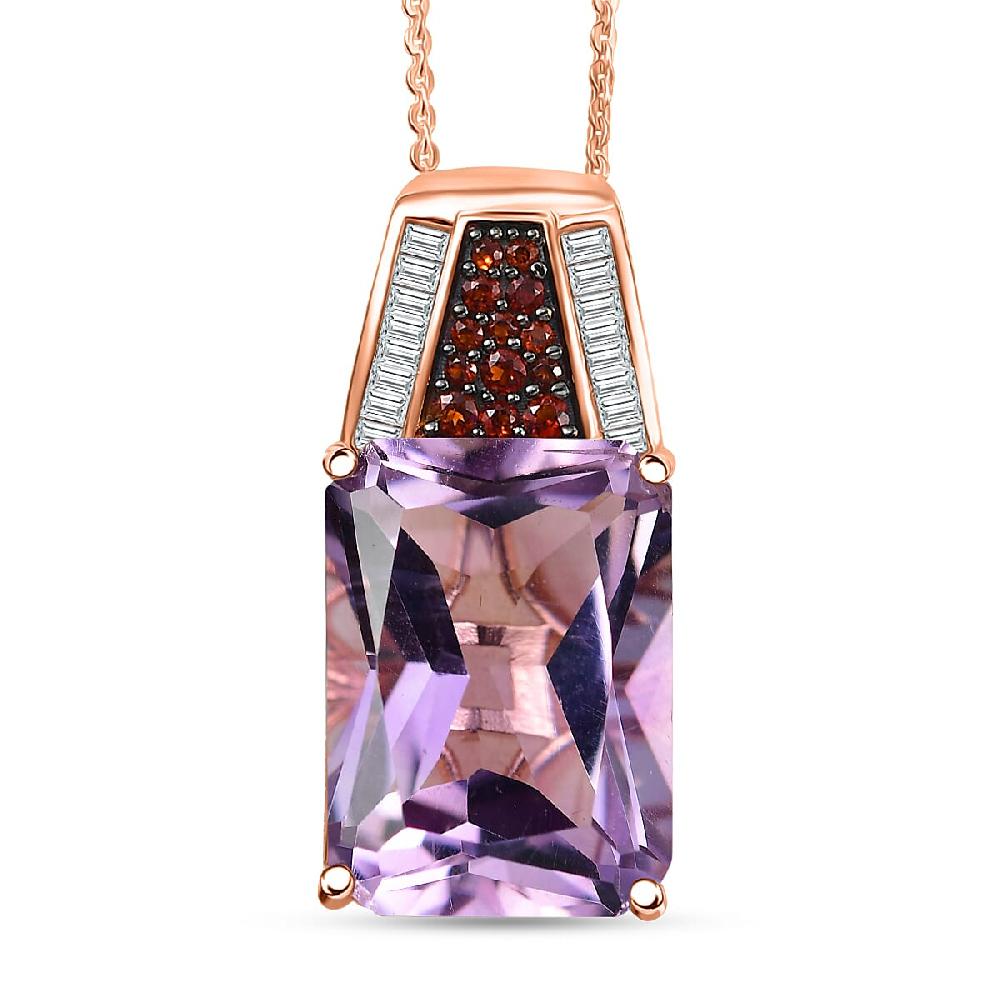 shop lc D'Joy Premium Rose De France Amethyst Multi Gemstone 14.10 ctw Crowned Aura Pendant Necklace in 18K Vermeil Rose Gold Over Sterling Silver 20 Inches