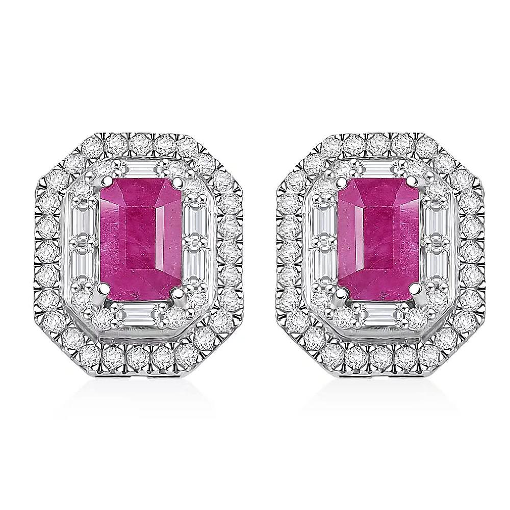 shop lc D'Joy Premium Royal Ruby and Moissanite 2.50 ctw Art Deco Earrings in Rhodium Over Sterling Silver