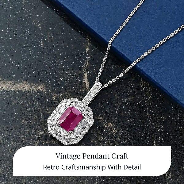 Shop Lc D'Joy Premium Royal Ruby And Moissanite 3.25 Ctw Art Deco Pendant Necklace In Rhodium Over Sterling Silver 20 Inches