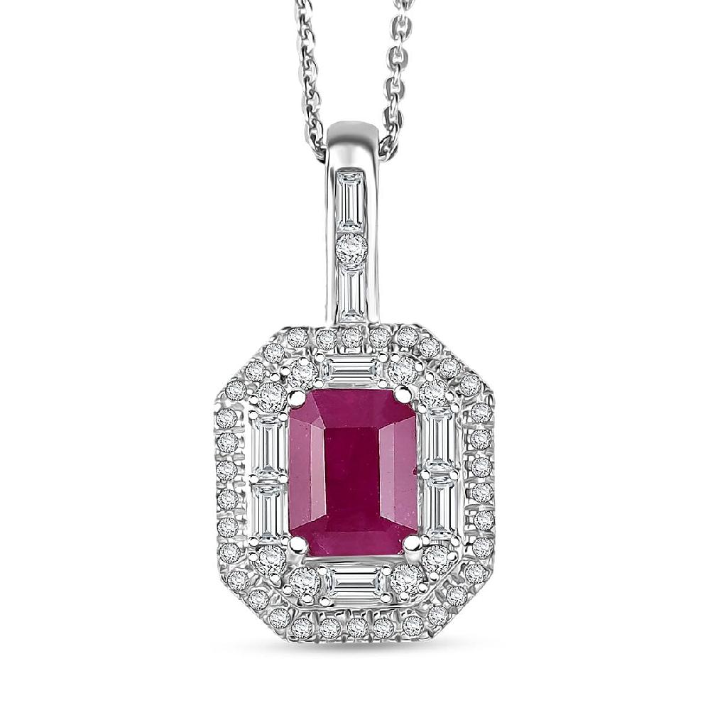 shop lc D'Joy Premium Royal Ruby and Moissanite 3.25 ctw Art Deco Pendant Necklace in Rhodium Over Sterling Silver 20 Inches