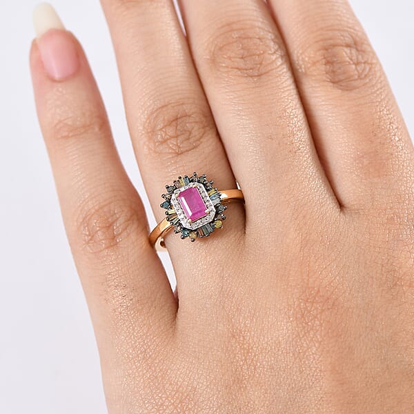 Shop Lc D'Joy Premium Royal Ruby And Multi Diamond 1.20 Ctw Firecracker Ring In 18K Vermeil Yellow Gold Over Sterling Silver