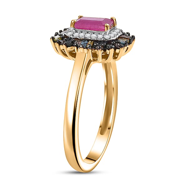 Shop Lc D'Joy Premium Royal Ruby And Multi Diamond 1.20 Ctw Firecracker Ring In 18K Vermeil Yellow Gold Over Sterling Silver