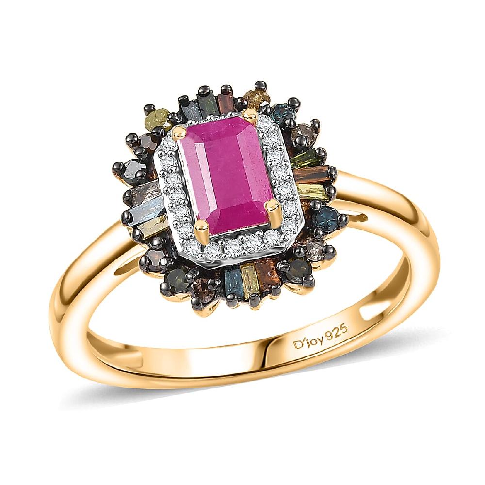 shop lc D'Joy Premium Royal Ruby and Multi Diamond 1.20 ctw Firecracker Ring in 18K Vermeil Yellow Gold Over Sterling Silver