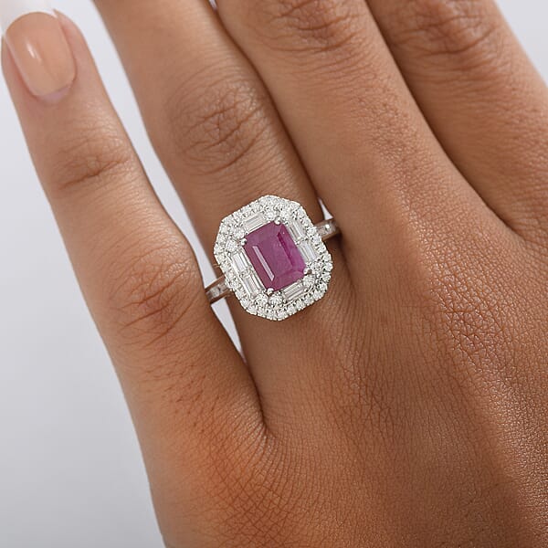 Shop Lc D'Joy Premium Royal Ruby Moissanite Art Deco Ring In Rhodium Over Sterling Silver 3.25 Ctw