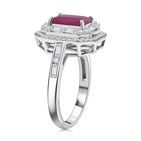 Shop Lc D'Joy Premium Royal Ruby Moissanite Art Deco Ring In Rhodium Over Sterling Silver 3.25 Ctw