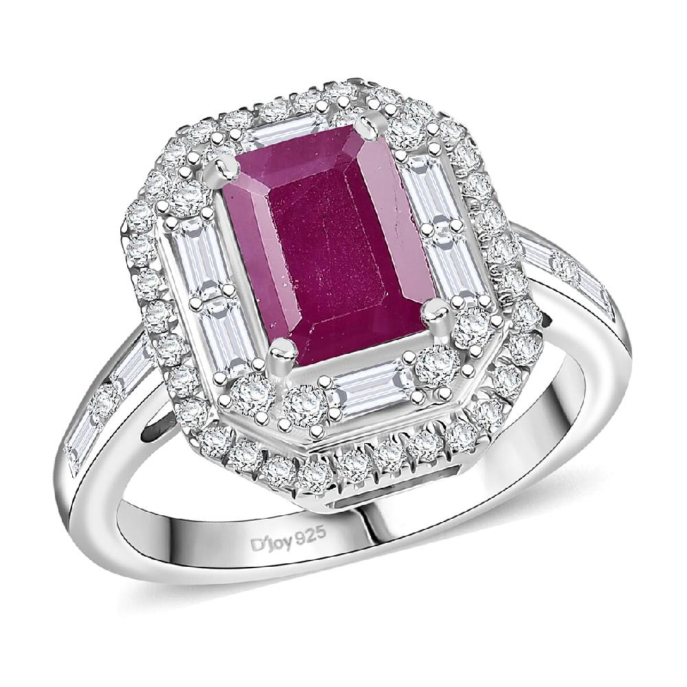 shop lc D'Joy Premium Royal Ruby Moissanite Art Deco Ring in Rhodium Over Sterling Silver 3.25 ctw