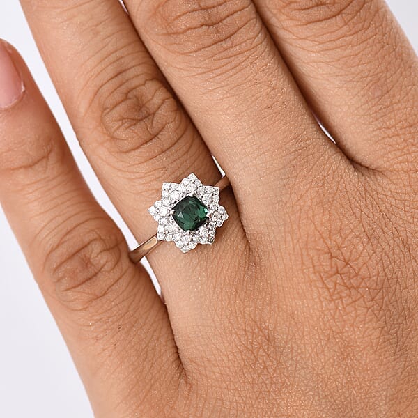 Shop Lc D'Joy Premium Santa Rosa Tourmaline And Moissanite 1.00 Ctw Ring In Rhodium Over Sterling Silver