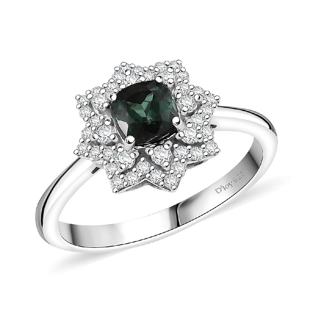 shop lc D'Joy Premium Santa Rosa Tourmaline and Moissanite 1.00 ctw Ring in Rhodium Over Sterling Silver