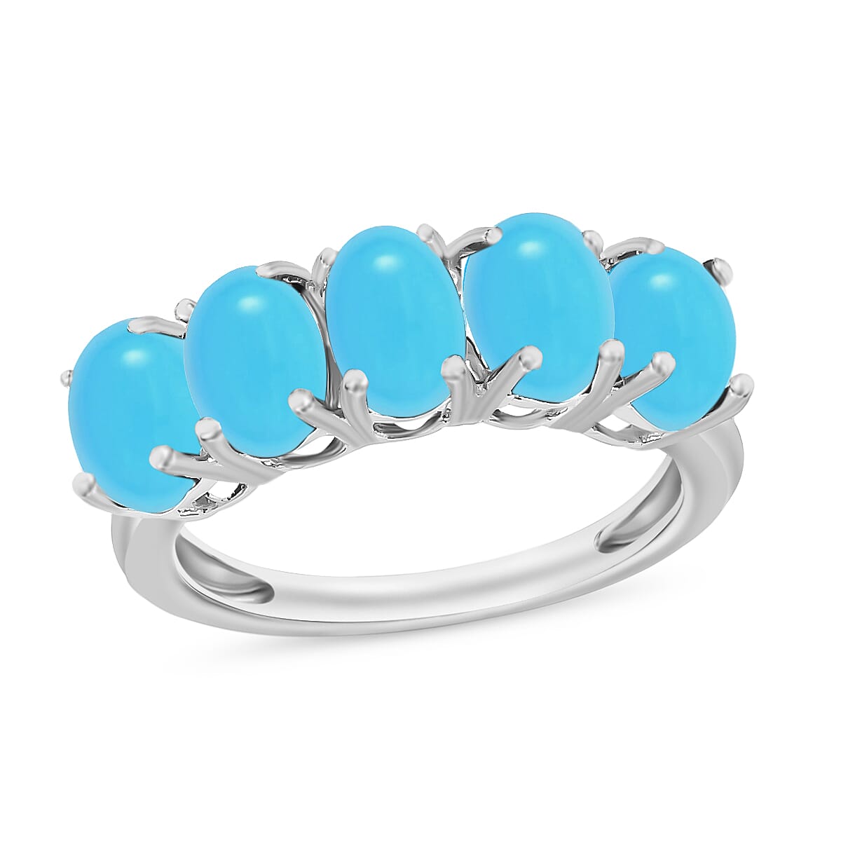 shop lc D'Joy Premium Sleeping Beauty Turquoise 2.75 ctw 5 Stone Ring in Platinum Over Sterling Silver