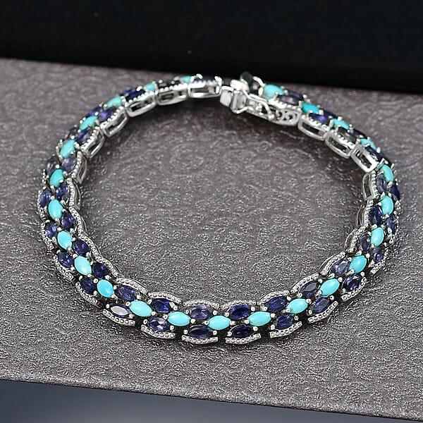 Shop Lc D'Joy Premium Sleeping Beauty Turquoise And Catalina Iolite 9.25 Ctw Blue Majesty Bracelet In Rhodium Over Sterling Silve (7.25 In)