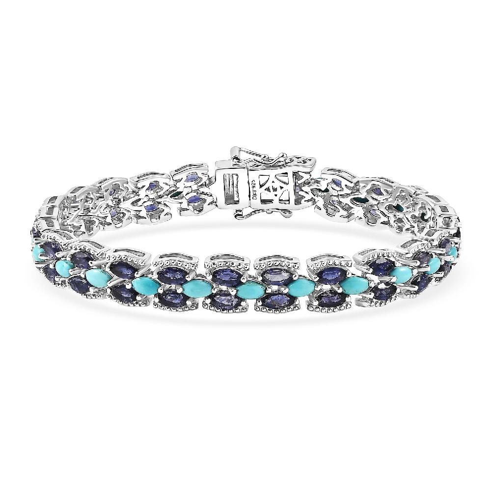 shop lc D'Joy Premium Sleeping Beauty Turquoise and Catalina Iolite 9.25 ctw Blue Majesty Bracelet in Rhodium Over Sterling Silve (7.25 In)