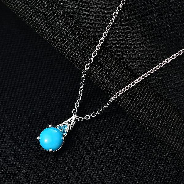 Shop Lc D'Joy Premium Sleeping Beauty Turquoise And Malgache Neon Apatite 1.90 Ctw Pendant Necklace In Platinum Over Sterling Silver 20 Inches