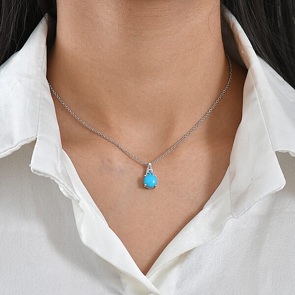 Shop Lc D'Joy Premium Sleeping Beauty Turquoise And Malgache Neon Apatite 1.90 Ctw Pendant Necklace In Platinum Over Sterling Silver 20 Inches