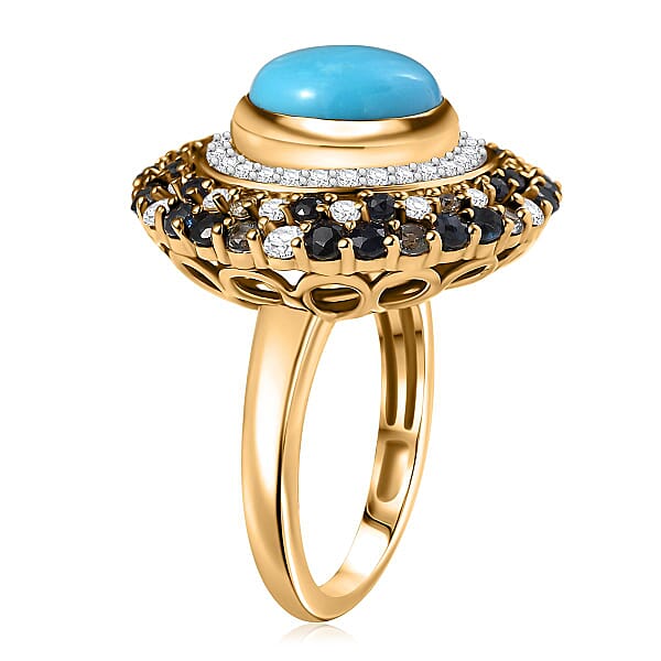 Shop Lc D'Joy Premium Sleeping Beauty Turquoise And Multi Gemstone 5.70 Ctw Enchanted Bloom Ring In 18K Vermeil Yellow Gold Over Sterling Silver