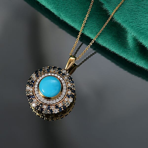 Shop Lc D'Joy Premium Sleeping Beauty Turquoise And Multi Gemstone 5.85 Ctw Enchanted Bloom Pendant Necklace In 18K Vermeil Yellow Gold Over Sterling Silver 20 Inches