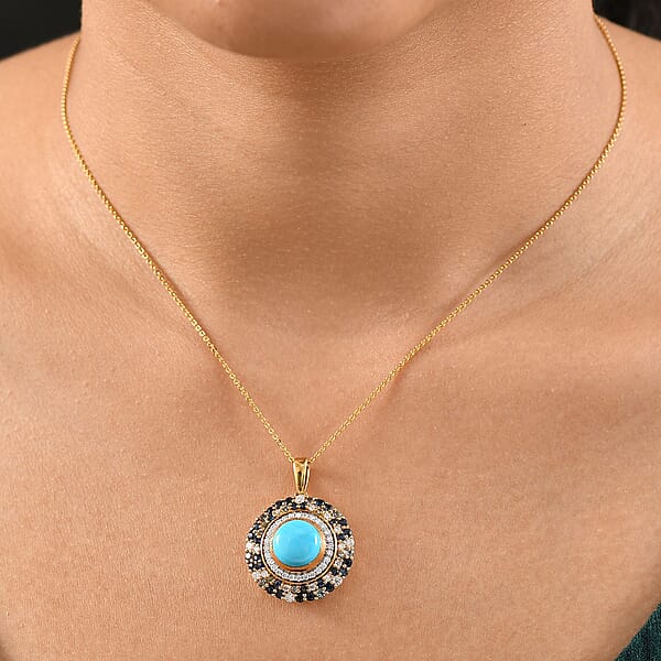 Shop Lc D'Joy Premium Sleeping Beauty Turquoise And Multi Gemstone 5.85 Ctw Enchanted Bloom Pendant Necklace In 18K Vermeil Yellow Gold Over Sterling Silver 20 Inches