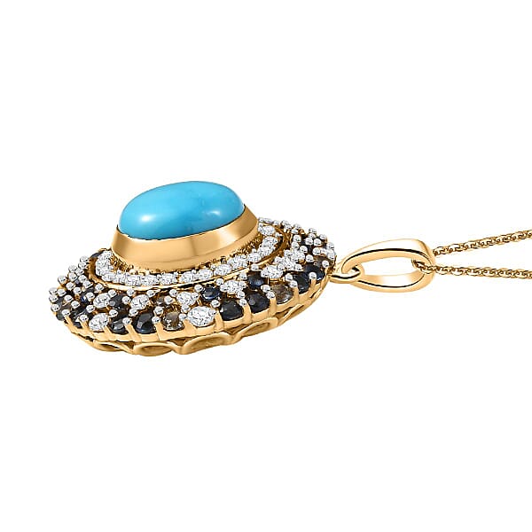 Shop Lc D'Joy Premium Sleeping Beauty Turquoise And Multi Gemstone 5.85 Ctw Enchanted Bloom Pendant Necklace In 18K Vermeil Yellow Gold Over Sterling Silver 20 Inches