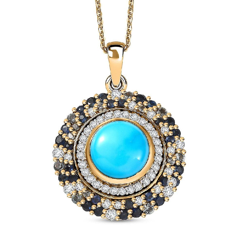 shop lc D'Joy Premium Sleeping Beauty Turquoise and Multi Gemstone 5.85 ctw Enchanted Bloom Pendant Necklace in 18K Vermeil Yellow Gold Over Sterling Silver 20 Inches