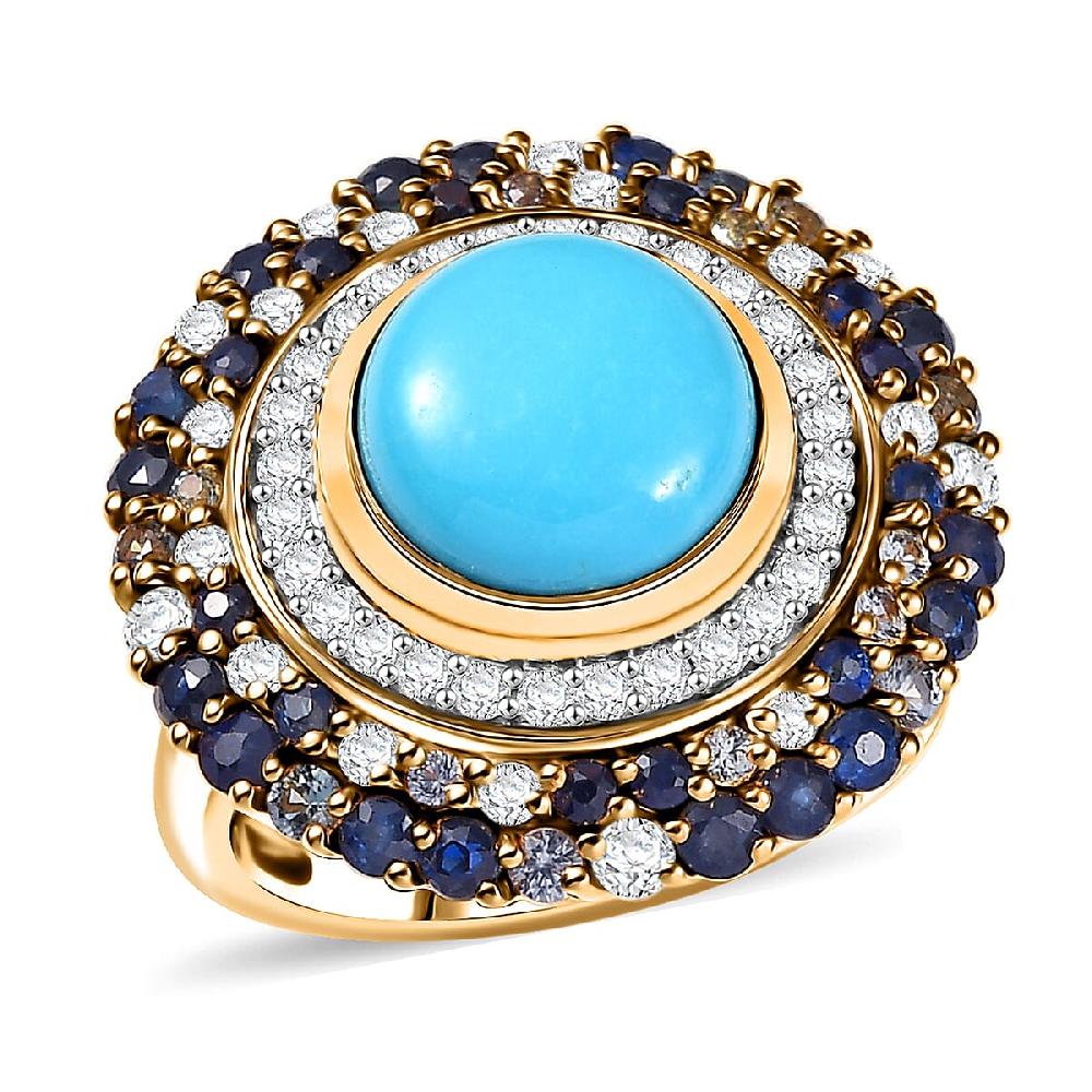 shop lc D'Joy Premium Sleeping Beauty Turquoise and Multi Gemstone 5.70 ctw Enchanted Bloom Ring in 18K Vermeil Yellow Gold Over Sterling Silver