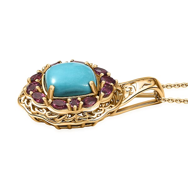 Shop Lc D'Joy Premium Sleeping Beauty Turquoise Orissa Rhodolite Garnet 4.75 Ctw Twilight Bloom Pendant Necklace 20 Inches In 18K Vermeil Yellow Gold Over Sterling Silver