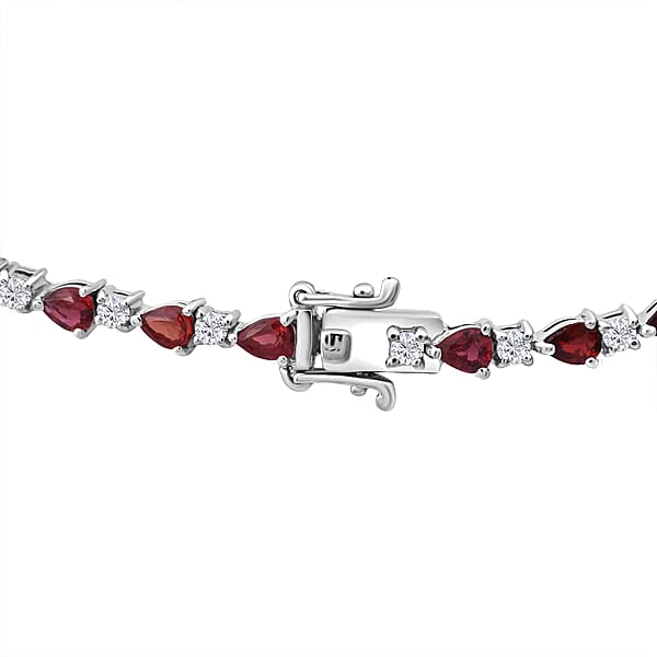 Shop Lc D'Joy Premium Songea Sapphire And Moissanite 5.40 Ctw Crimson Elegance Bracelet In Rhodium Over Sterling Silver (6.50 In)