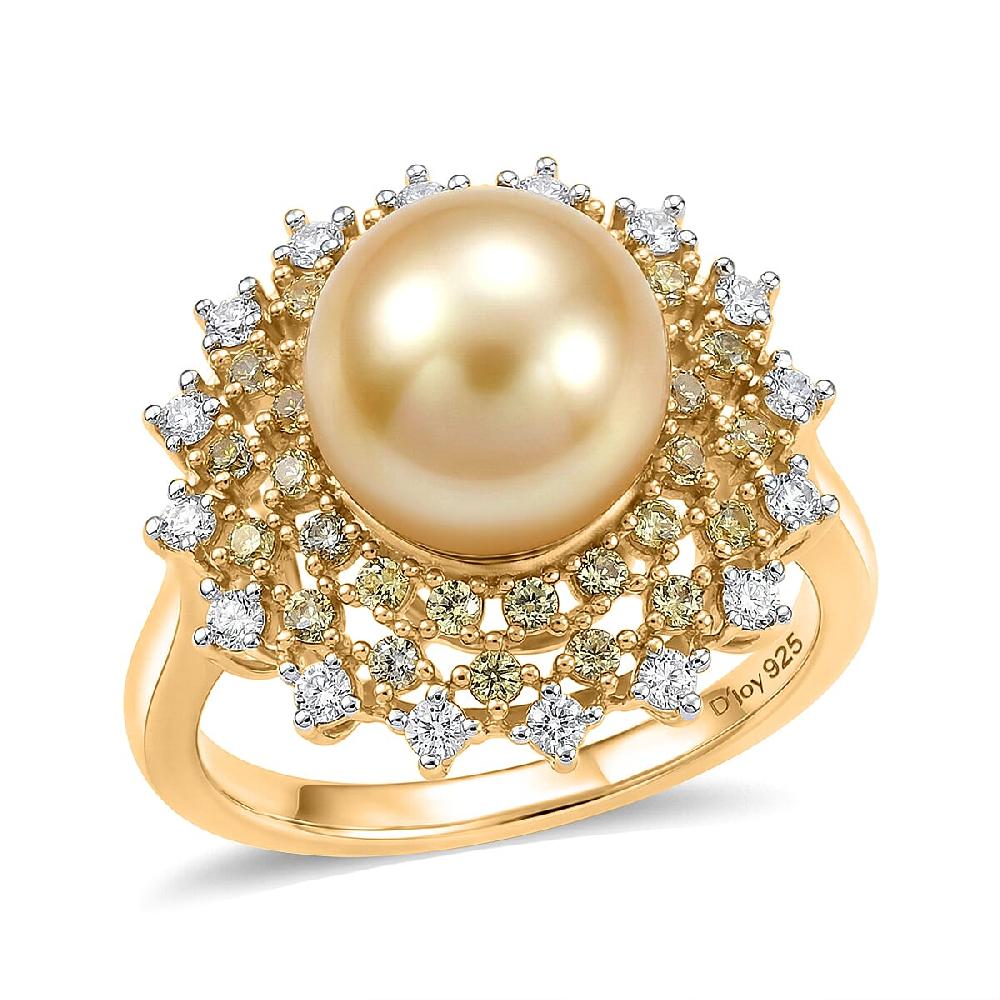 shop lc D'Joy Premium South Sea Golden Cultured Pearl and Multi Gemstone 1.00 ctw Golden Sunflare Ring in 18K Vermeil Yellow Gold Over Sterling Silver