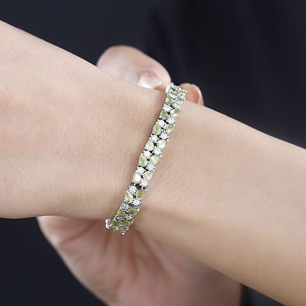 Shop Lc D'Joy Premium Sphene And Moissanite Bracelet In Rhodium Over Sterling Silver (7.25 In) 13.50 Ctw