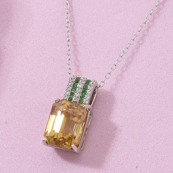 Shop Lc D'Joy Premium Tanzania Yellow Zircon And Multi Gemstone 4.30 Ctw Prism Elegance Pendant Necklace 20 Inches In Rhodium Over Sterling Silver
