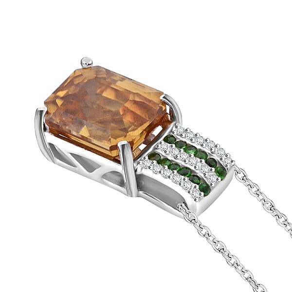 Shop Lc D'Joy Premium Tanzania Yellow Zircon And Multi Gemstone 4.30 Ctw Prism Elegance Pendant Necklace 20 Inches In Rhodium Over Sterling Silver