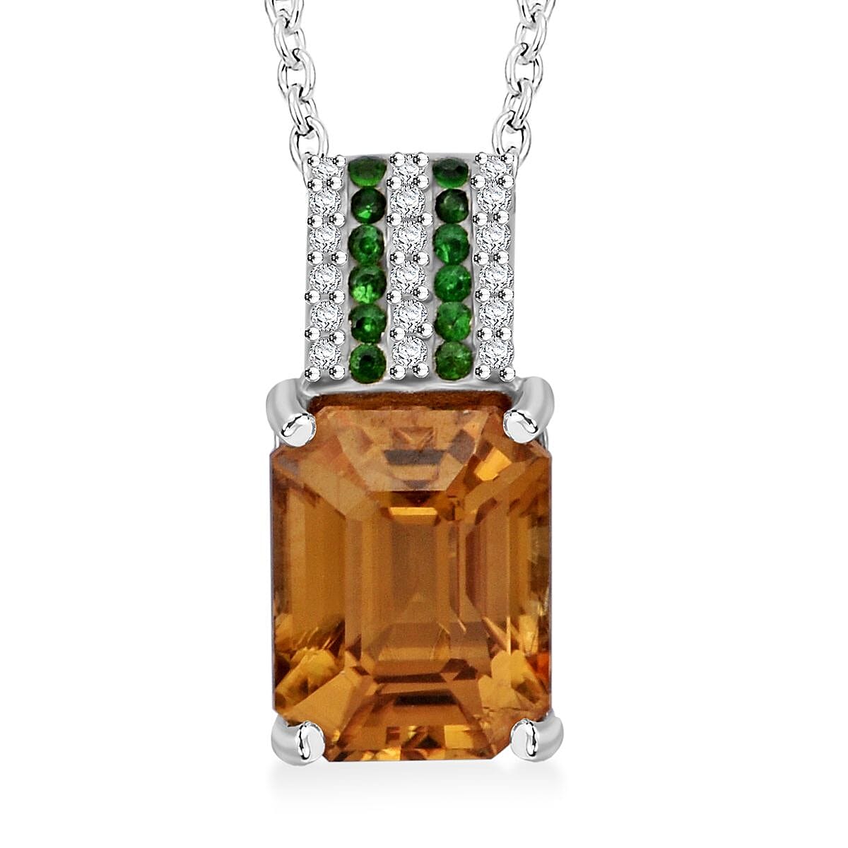 shop lc D'Joy Premium Tanzania Yellow Zircon and Multi Gemstone 4.30 ctw Prism Elegance Pendant Necklace 20 Inches in Rhodium Over Sterling Silver