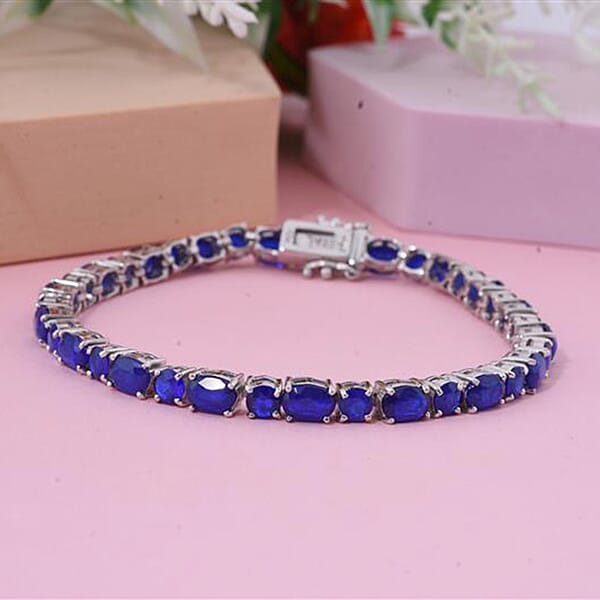Shop Lc D'Joy Premium Tanzanian Blue Spinel (DF) 13.90 Ctw Midnight Elegance Bracelet In Rhodium Over Sterling Silver (6.50 In)