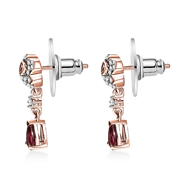 Shop Lc D'Joy Premium Tanzanian Wine Garnet And White Zircon 1.40 Ctw Floral Drop Earrings In 18K Vermeil Rose Gold Over Sterling Silver