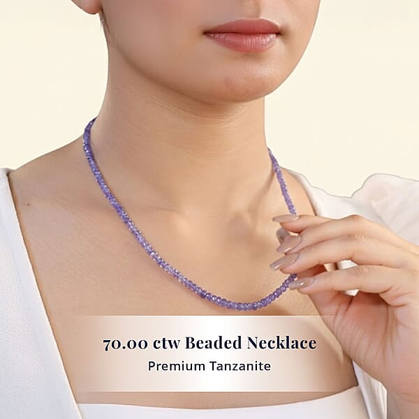 Shop Lc D'Joy Premium Tanzanite 70.00 Ctw Beaded Necklace In 18K Vermeil Yellow Gold Over Sterling Silver 18-20 Inches