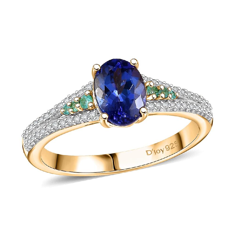 shop lc D'Joy Premium Tanzanite AAA Paraiba Tourmaline and Diamond 1.30 ctw Ring in 18K Vermeil Yellow Gold Over Sterling Silver