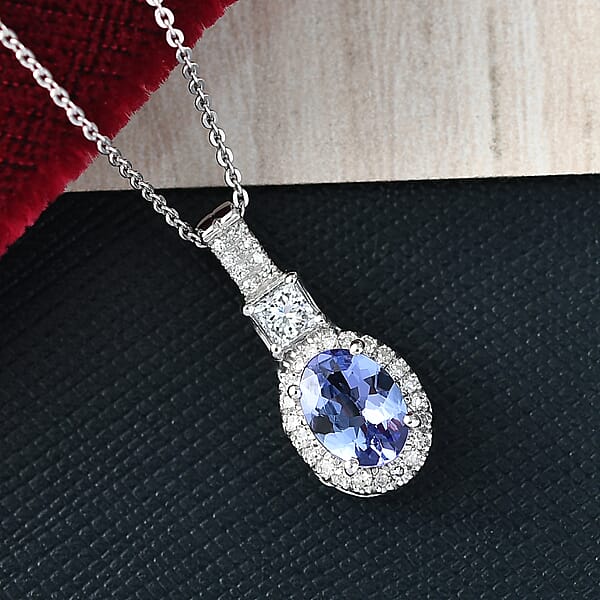 Shop Lc D'Joy Premium Tanzanite And Lab Grown Diamond 1.80 Ctw Pendant Necklace In Rhodium Over Sterling Silver 20 Inches