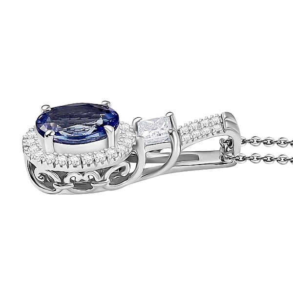 Shop Lc D'Joy Premium Tanzanite And Lab Grown Diamond 1.80 Ctw Pendant Necklace In Rhodium Over Sterling Silver 20 Inches