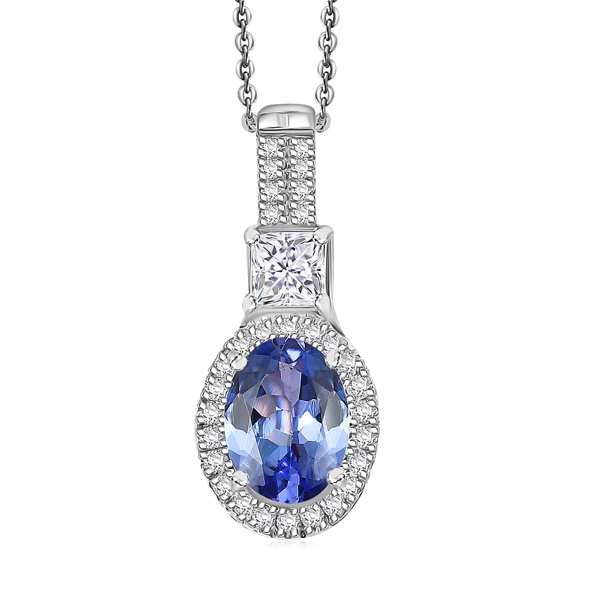 shop lc D'Joy Premium Tanzanite and Lab Grown Diamond 1.80 ctw Pendant Necklace in Rhodium Over Sterling Silver 20 Inches