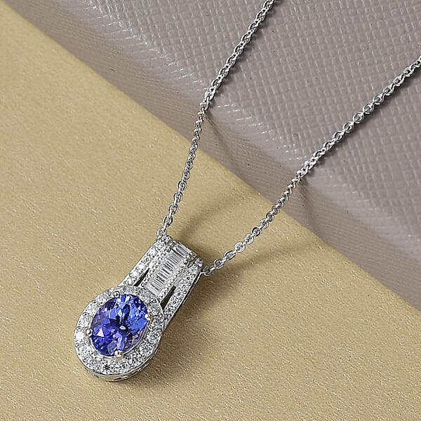 Shop Lc D'Joy Premium Tanzanite And Moissanite 1.50 Ctw Pendant Necklace In Rhodium Over Sterling Silver 20 Inches