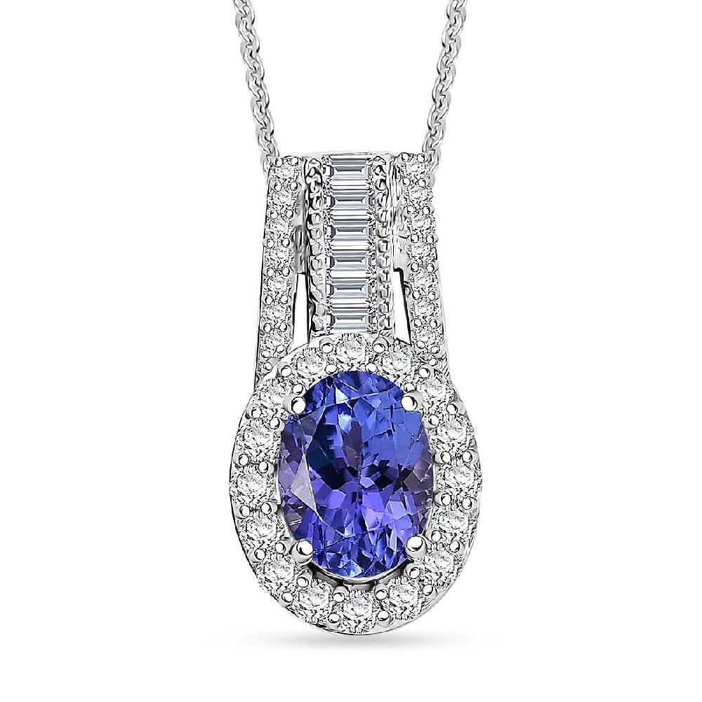 shop lc D'Joy Premium Tanzanite and Moissanite 1.50 ctw Pendant Necklace in Rhodium Over Sterling Silver 20 Inches