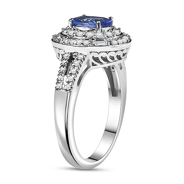 Shop Lc D'Joy Premium Tanzanite And Moissanite 1.60 Ctw Celestial Halo Ring In Rhodium Over Sterling Silver