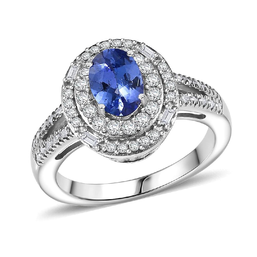 shop lc D'Joy Premium Tanzanite and Moissanite 1.60 ctw Celestial Halo Ring in Rhodium Over Sterling Silver