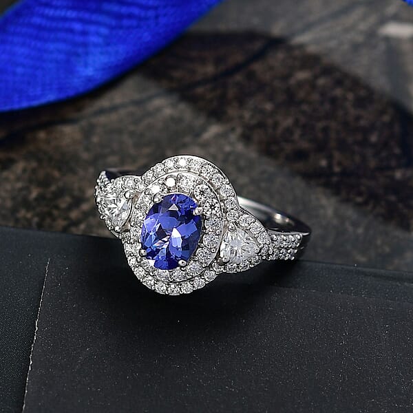 Shop Lc D'Joy Premium Tanzanite And Moissanite 2.00 Ctw Art Deco Ring In Rhodium Over Sterling Silver