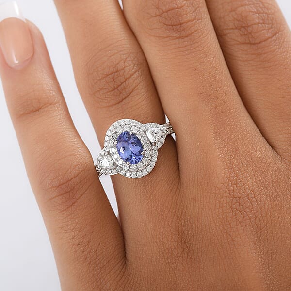 Shop Lc D'Joy Premium Tanzanite And Moissanite 2.00 Ctw Art Deco Ring In Rhodium Over Sterling Silver