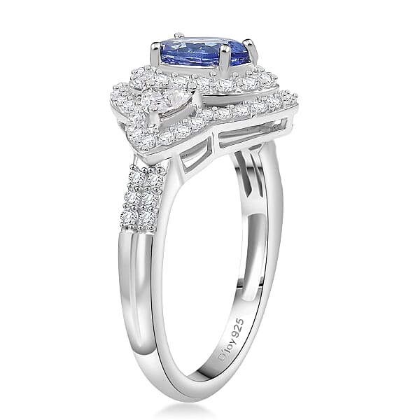 Shop Lc D'Joy Premium Tanzanite And Moissanite 2.00 Ctw Art Deco Ring In Rhodium Over Sterling Silver