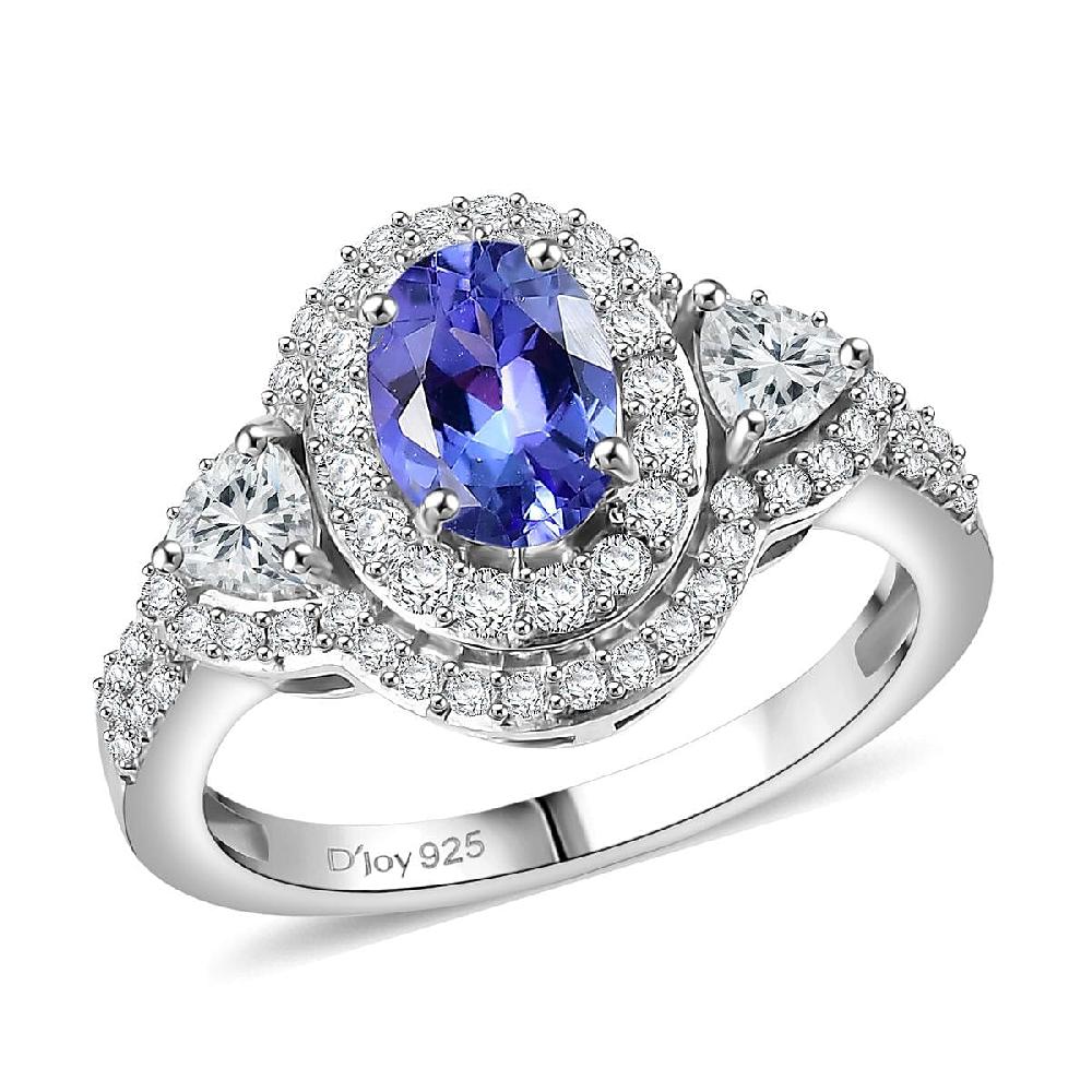 shop lc D'Joy Premium Tanzanite and Moissanite 2.00 ctw Art Deco Ring in Rhodium Over Sterling Silver
