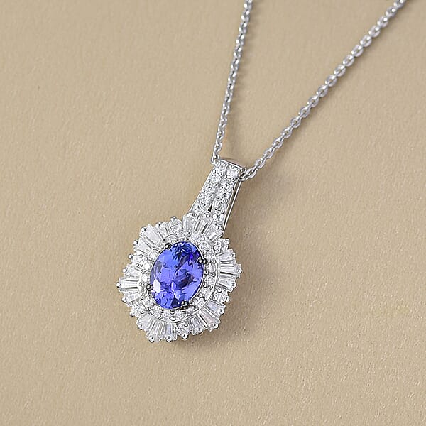 Shop Lc D'Joy Premium Tanzanite And Moissanite 2.00 Ctw Celestial Radiance Pendant Necklace In Rhodium Over Sterling Silver 20 Inches
