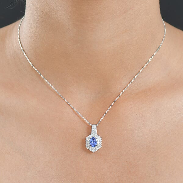 Shop Lc D'Joy Premium Tanzanite And Moissanite 2.00 Ctw Celestial Radiance Pendant Necklace In Rhodium Over Sterling Silver 20 Inches