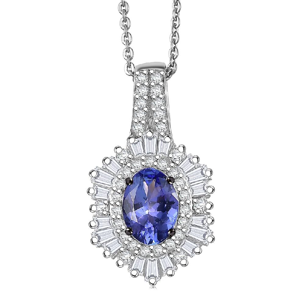 shop lc D'Joy Premium Tanzanite and Moissanite 2.00 ctw Celestial Radiance Pendant Necklace in Rhodium Over Sterling Silver 20 Inches