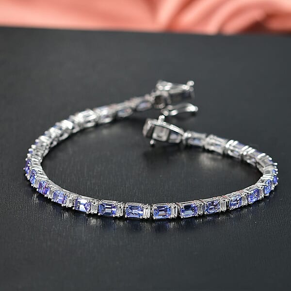 Shop Lc D'Joy Premium Tanzanite And Moissanite 7.90 Ctw Floral Vine Bracelet In Rhodium Over Sterling Silver (7.25 In)