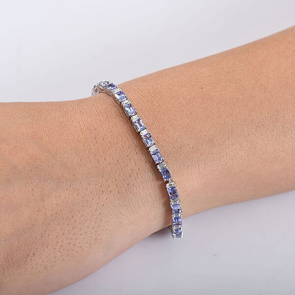 Shop Lc D'Joy Premium Tanzanite And Moissanite 7.90 Ctw Floral Vine Bracelet In Rhodium Over Sterling Silver (7.25 In)